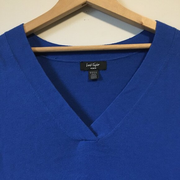 Lord & Taylor Long True Blue V-Neck High Low Knit Sweater - Picture 3 of 15